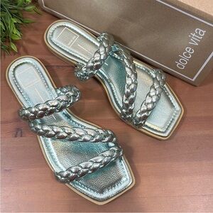 Dolce Vita Iman Electric Blue Metallic Braided Women's Sandal Slides NIB